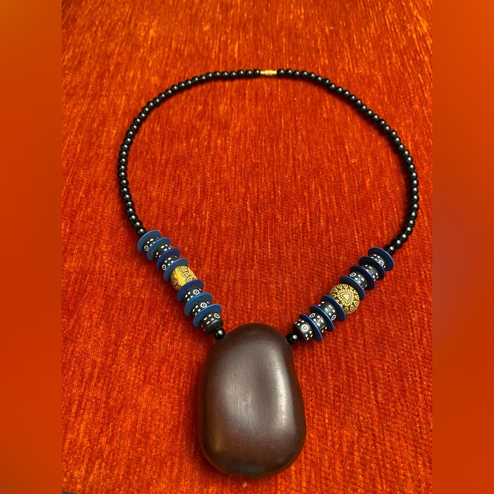 Vintage Handmade African Sea Heart, Stones, Nuts , Beads  Necklace. Unique Gift
